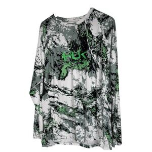Huk Performance Fishing Shirt Mens XXL Mossy Oak Camo LS Sun Shirt Green